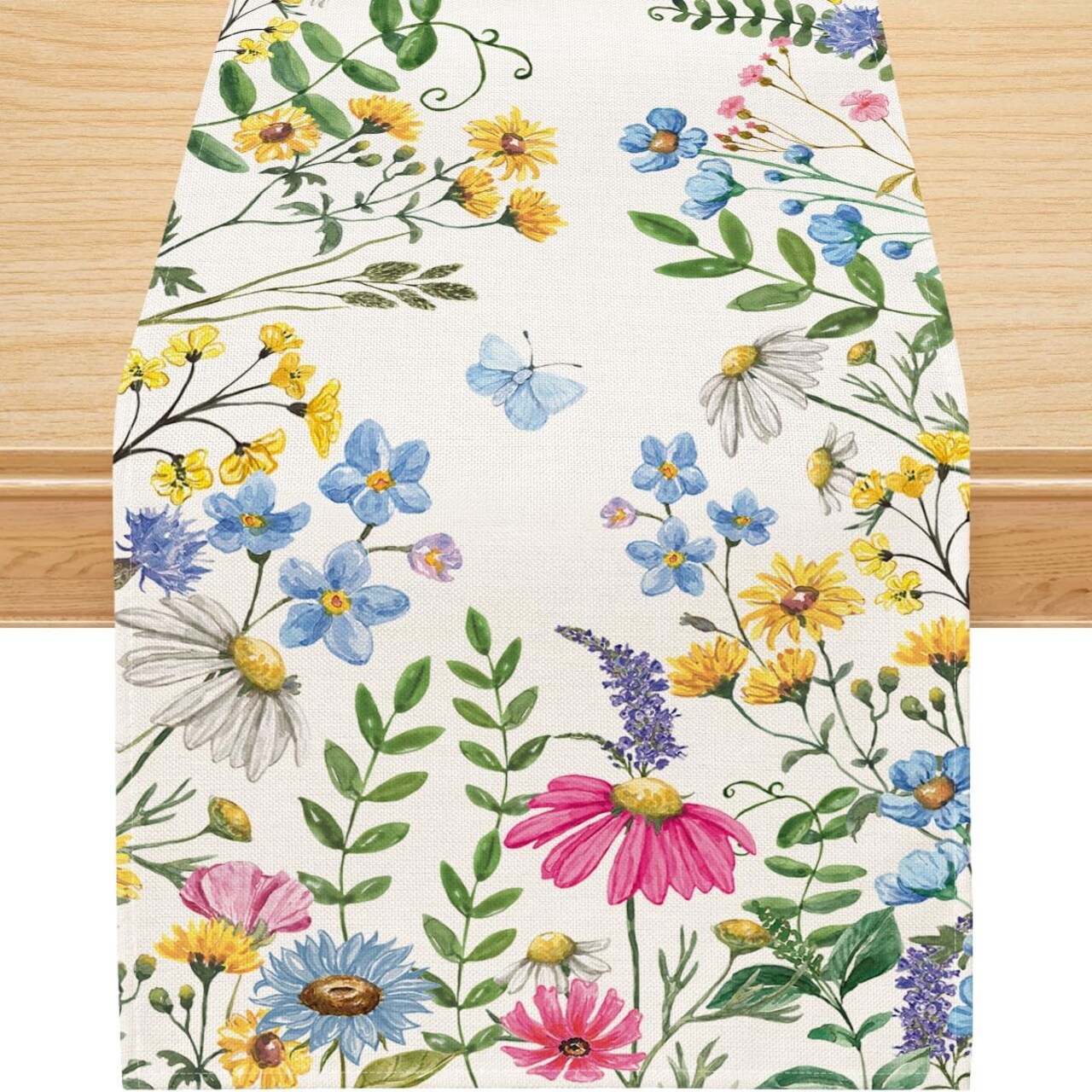Spring Table Runner, Wildflowers Floral Butterfly Table Decoration Seasonal Summer Home Kitchen Dining Table Indoor Outdoor Farmhouse Decor 13x72 Inch